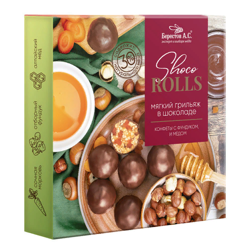  Берестов Shoco Rolls конфеты с фундуком, цукатами моркови  и медом 135г  в Лесной